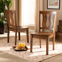 Baxton Studio RH338C-Walnut Wood Scoop Seat-DC-2PK Fenton Modern and Contemporary Transitional Walnut Brown Finished Wood 2-Piece Dining Chair Set